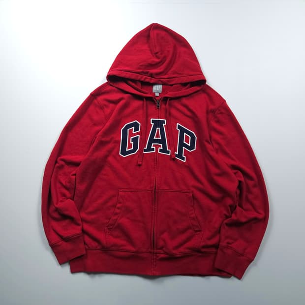 갭 빅로고 박시핏 미니멀 스웻 후드 집업 레드 (XL)