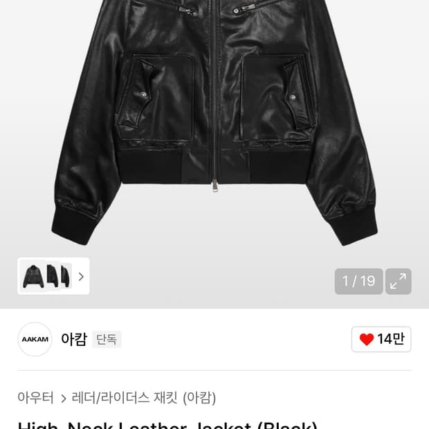 High-Neck Leather Jacket (Black)