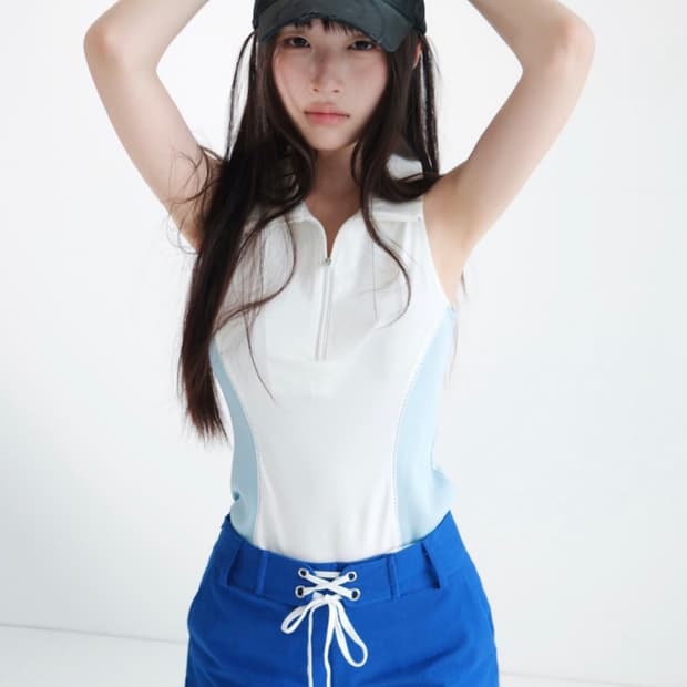 오스하이 집업 슬리브리스 스카이블루