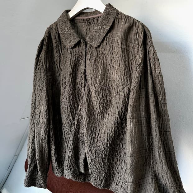 Shirring design check blouse shirt