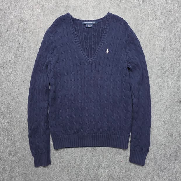 폴로 랄프로렌 스포츠 케이블 꽈배기 브이넥 니트 XL