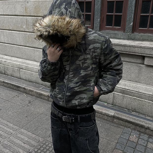 카모 퍼 자켓 봄버