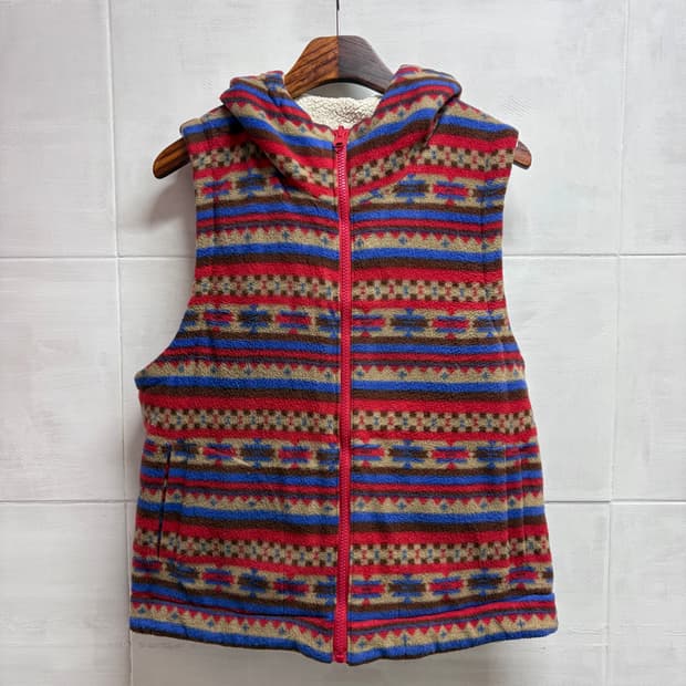 패턴 후리스 플리스 리버서블 후드 베스트 JPN