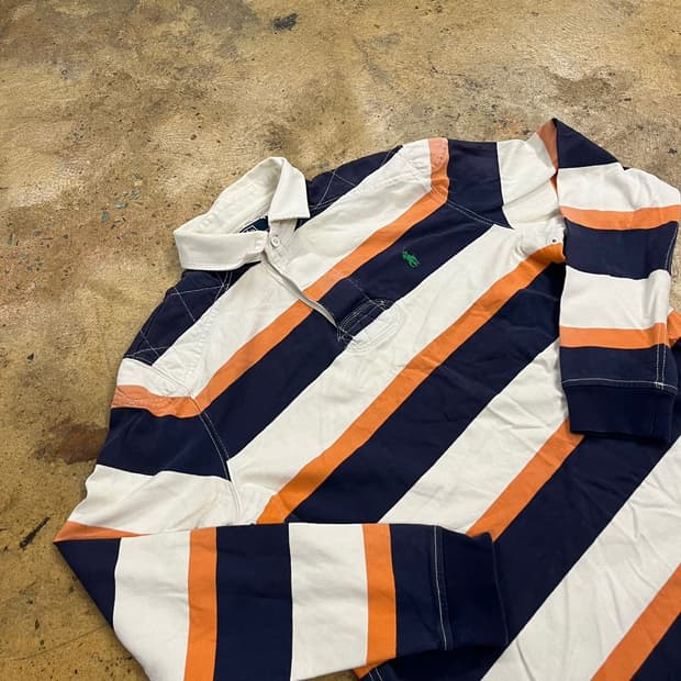 폴로 랄프로렌 스트라이프 검흰 오렌지 블랙 화이트 카라 긴팔티셔츠