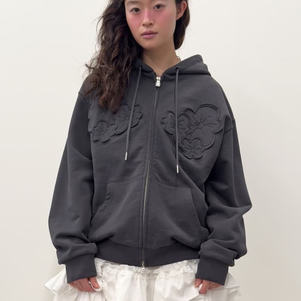 후드집업 Flower Appliqué Zip Hoodie