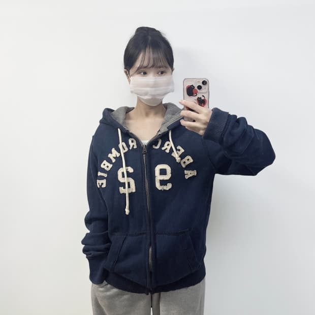 아베크롬비 아치 로고 후드집업 네이비