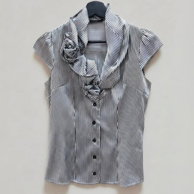 Stripe Rose Collar Satin Blouse