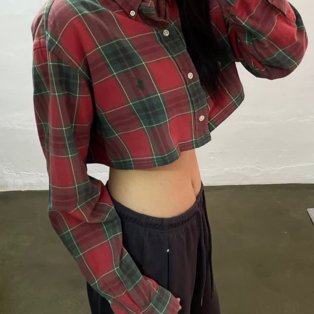 랄프로렌 체크 크롭 셔츠 XL