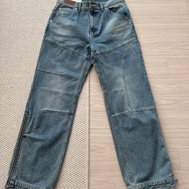 앤더슨벨 워시드 블루 지퍼 와이드 레그 진