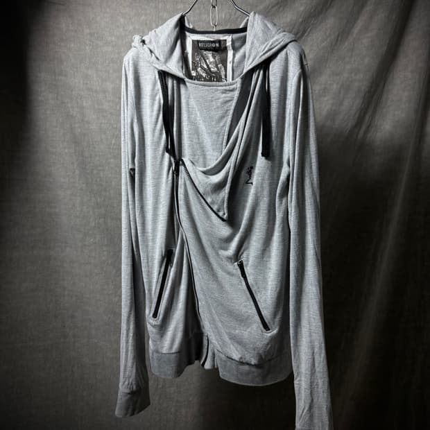 Religion Asymmetrical Hooded Zip-Up 