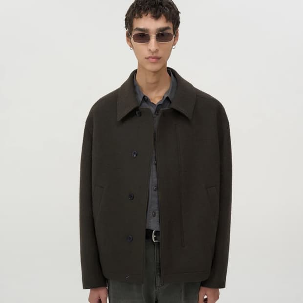 인사일런스 소프트 알파카 울 크롭 자켓 브라운