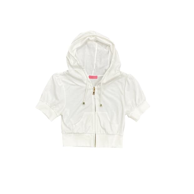 White Crop Hood Short Sleeve zipup