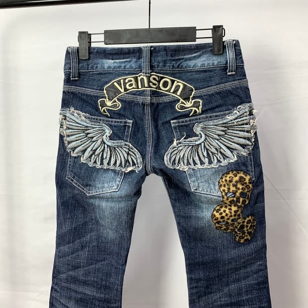 밴슨 레더 플라잉 레오파드 스컬 데님 팬츠