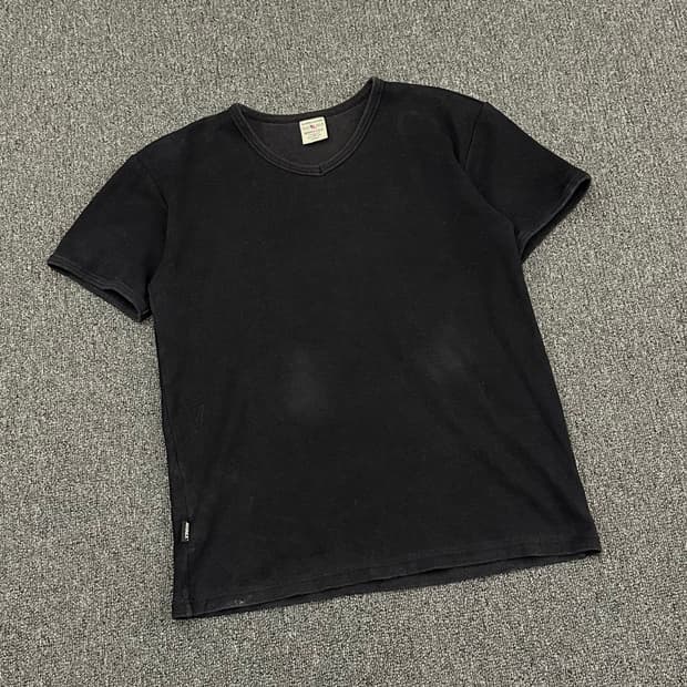 L)Avirax vintage v넥 블랙 골지 반팔