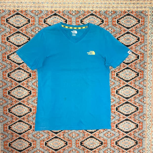 노스페이스 블루 브이넥 반팔티셔츠 여성L