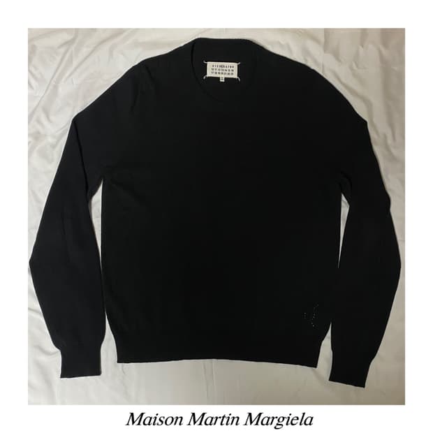 마르지엘라 블랙 캐시미어 펀칭 울 니트 아카이브 아카이브 가디건 엘보패치