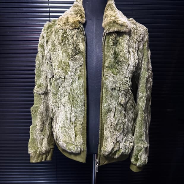 yeker 카키 렉스 털 양 가죽 믹스 퍼 자켓 밍크 여우 토끼 레더 