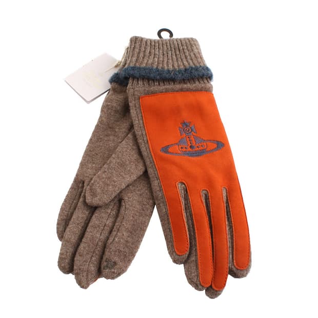 비비안 오알비 로고 램스킨 트림 울 니트 장갑