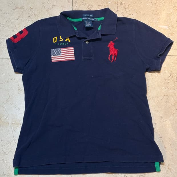 폴로 랄프로렌 빈티지 빅포니 usa 성조기 카라티