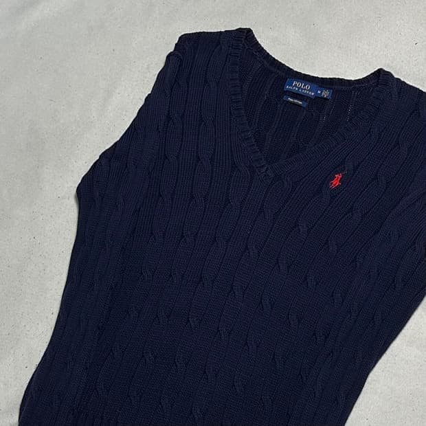 M 폴로랄프로렌 브이넥 케이블 네이비 니트