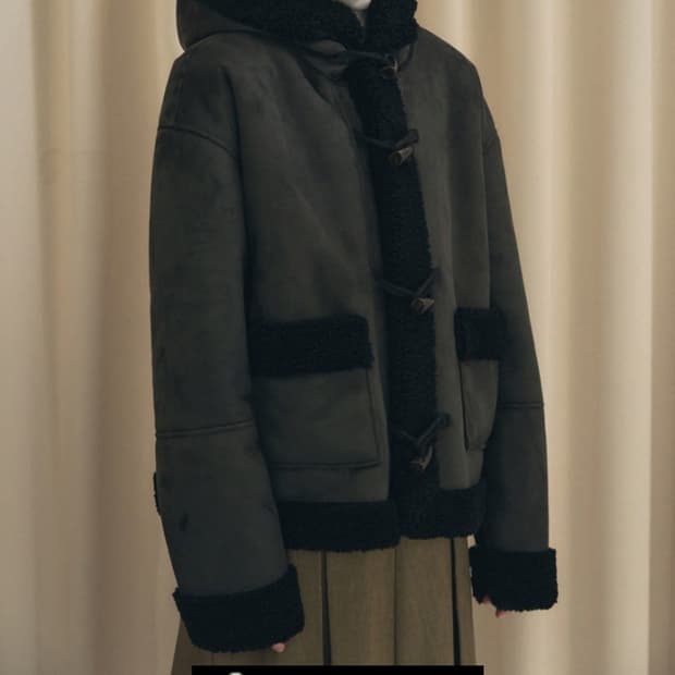 레더리 무스탕 후디 더플 자켓