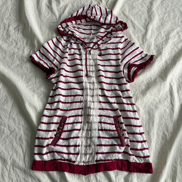 엑시즈팜 체리레드 니혼진 너드 단가라 레이스 집업