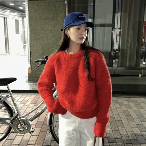 샵게드 부클 라운드 니트 레드 