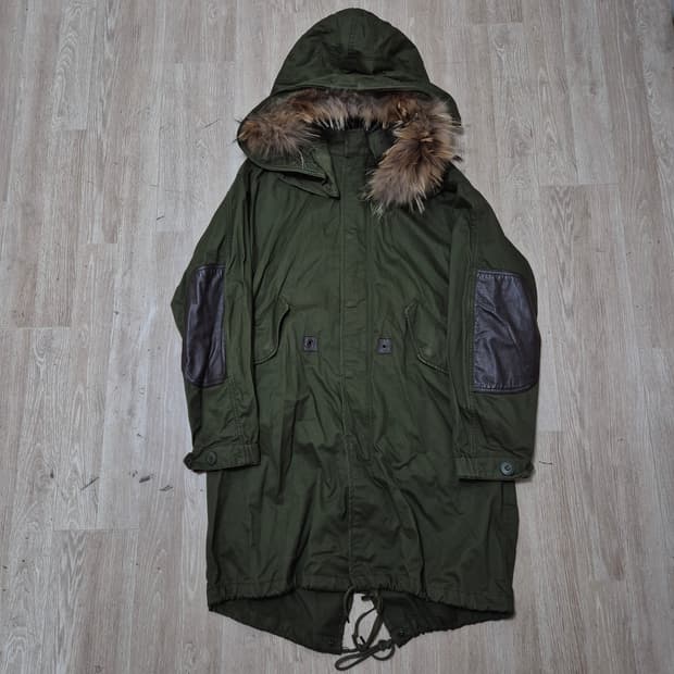 카이아크만 레더 브라운패치 밀리터리 M65 퍼후드 야상자켓 S(90)