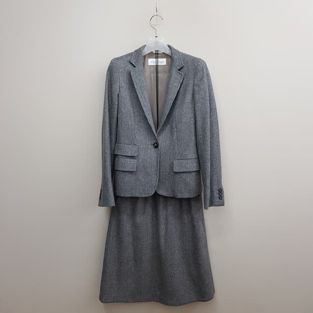 막스마라 울 블렌드 클래식 싱글 자켓  스커트 셋업 34사이즈