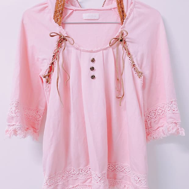 리즈리사 딸기초코 리본 후드 튜닉 히메갸루 히메카지 모리걸 보헤미안