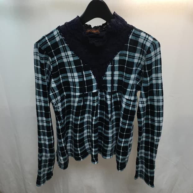 vintage check pattern lace top