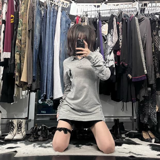 폴로 랄프로렌 그레이 자수 카라 롱슬리브