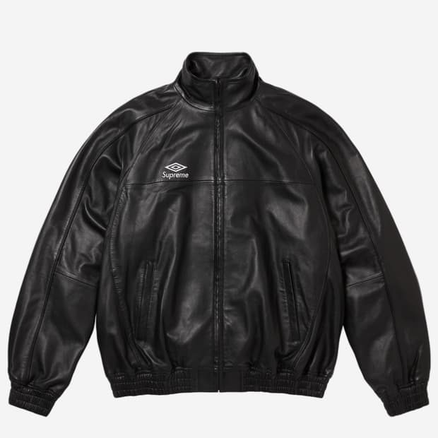 슈프림 x 엄브로 레더 트랙 자켓 블랙 M - 25FW