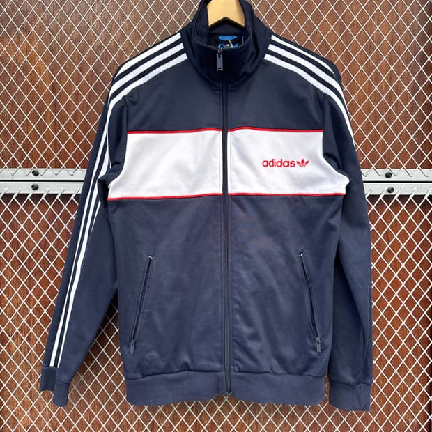 아디다스 컬러 배색 블록 네이비 삼선 트랙탑 져지 자켓 M