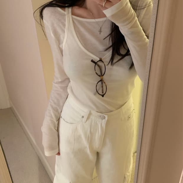리즈 Angel layered tee Ivory