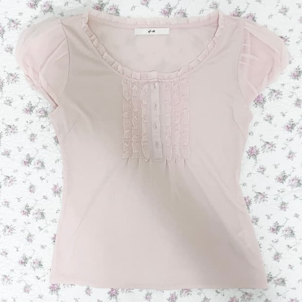 빈티지 프릴 레이스 핑크 탑 /반팔 로맨틱갸루 히메갸루