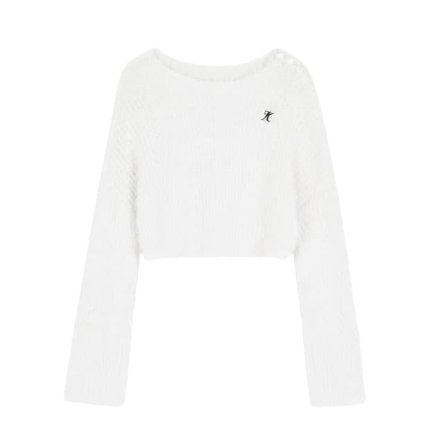 Cloud one-shoulder button knit, White