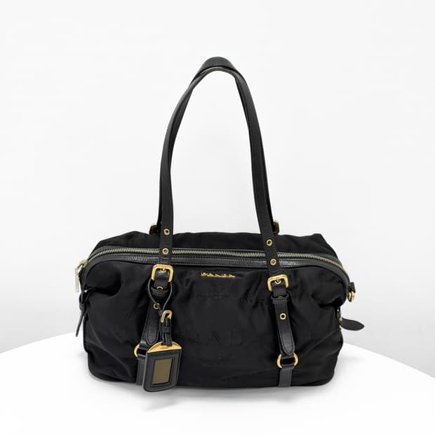 프라다 나일론 사피아노 레더 보스턴백