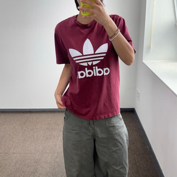 Adidas 아디다스 빅 파이어로고 버건디 반팔 