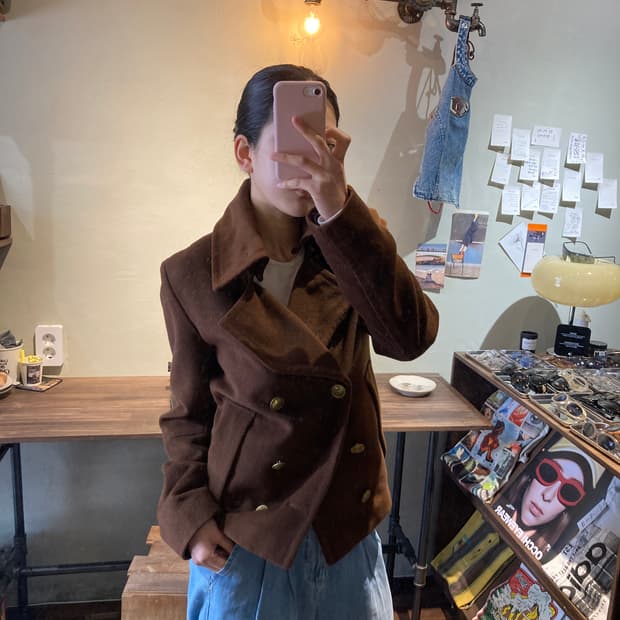 브라운 탈부착 금장 재킷 