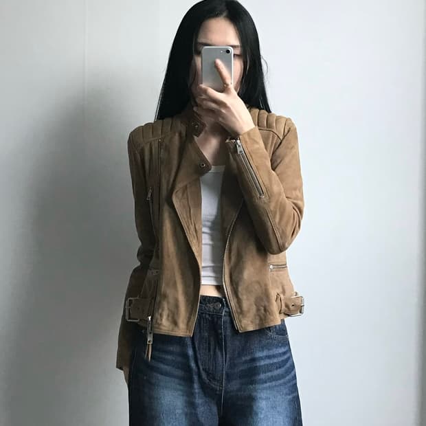 올 세인츠 카멜 스웨이드 트러커 자켓