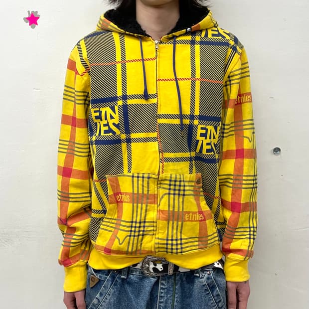 Yellow Checkered Hip Hop Hoodie Zip-Up