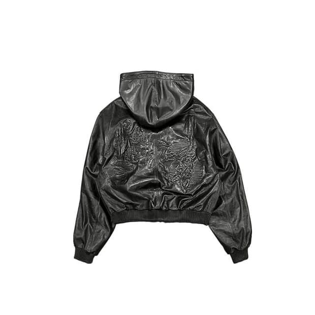 언더마이카 자수 레더 후드 봄버