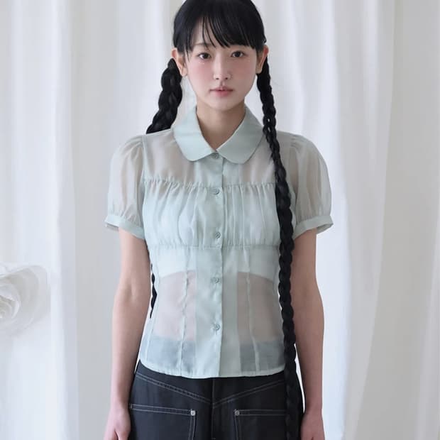 [원가_ 56,000] 미레코 : SHIRRING SHEER BLOUSE