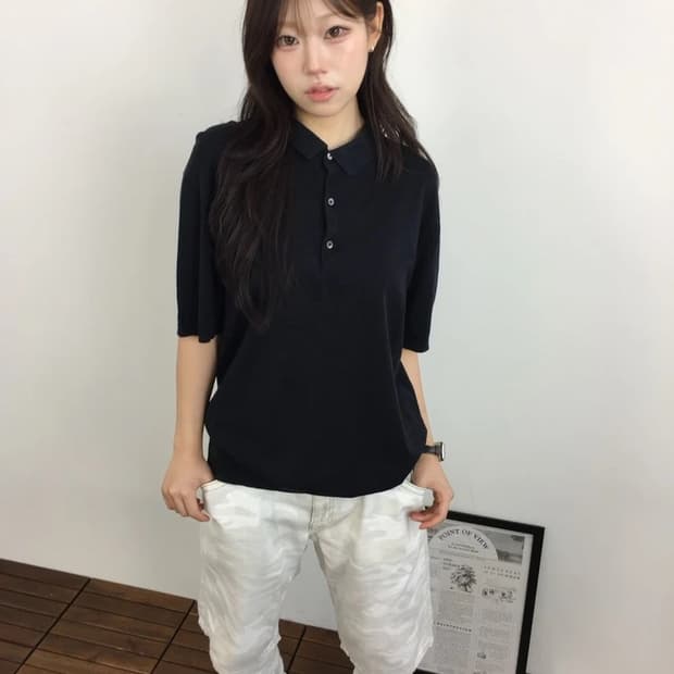 COS Silk Cotton Knit Polo Black