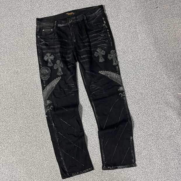 클라우드27 크로스 패치워크 데님 팬츠