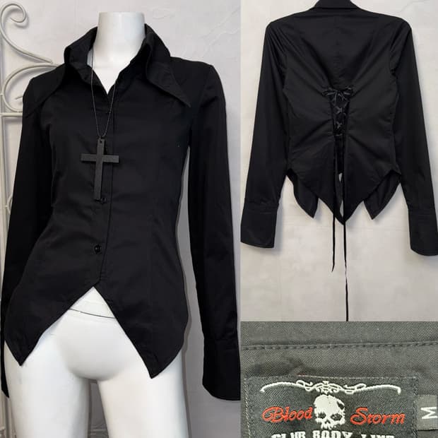 Body line black back corset punk shirt