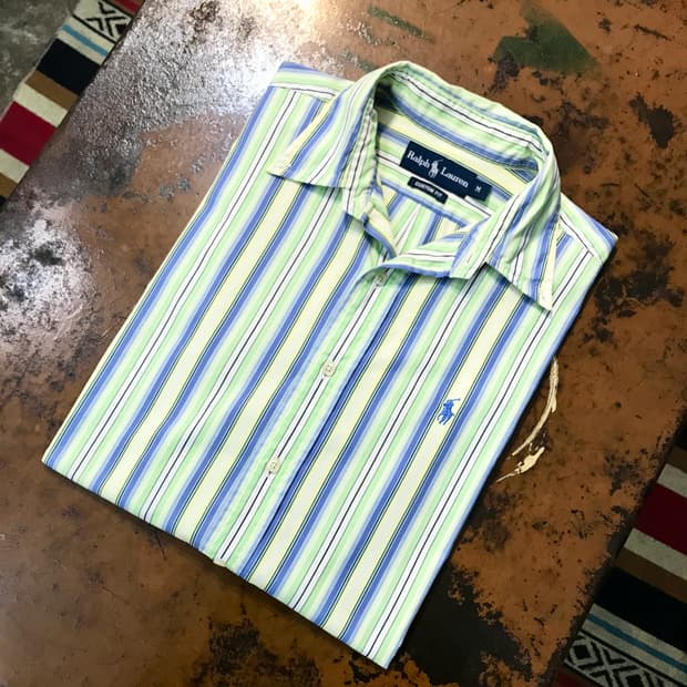 폴로랄프로렌 라이트 그린 스트라이프 코튼 셔츠 남성 105 사이즈