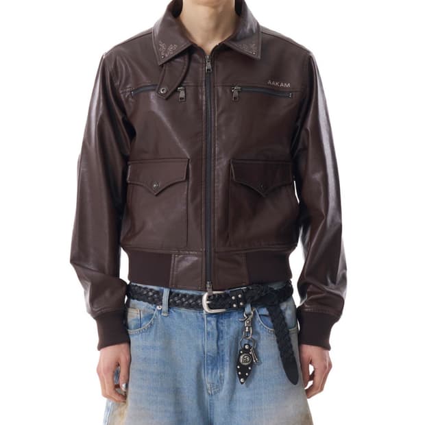 Western Collar Leather Jacket 2size