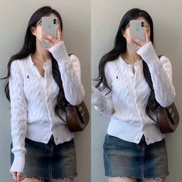 폴로 코튼 케이블 가디건